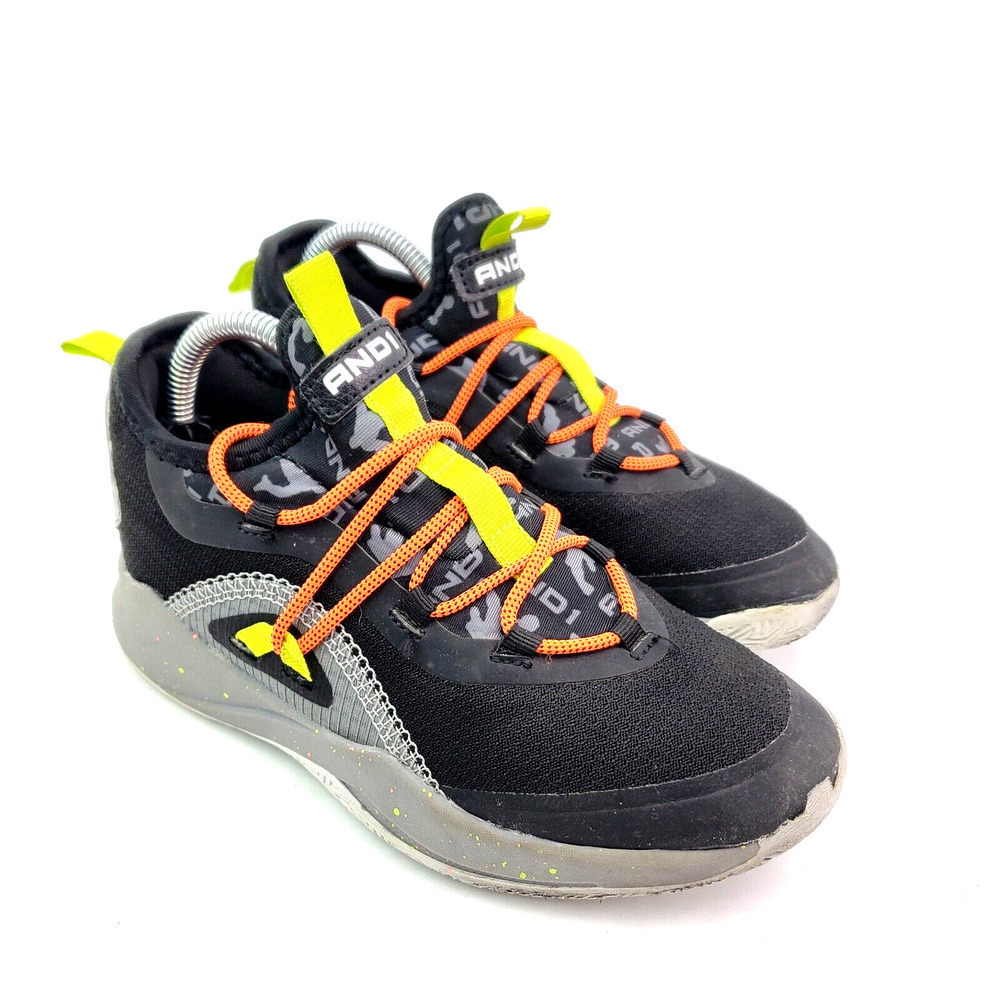 AND1 Boys Size 2Y Black Gray Orange Lace Up Basketball Sneaker Shoes